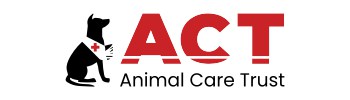 Animal Care Trust's rectangular logo, depicting an injured dog wearing a red-cross bandage showing her hurt foot to the words ACT Animal Care Trust